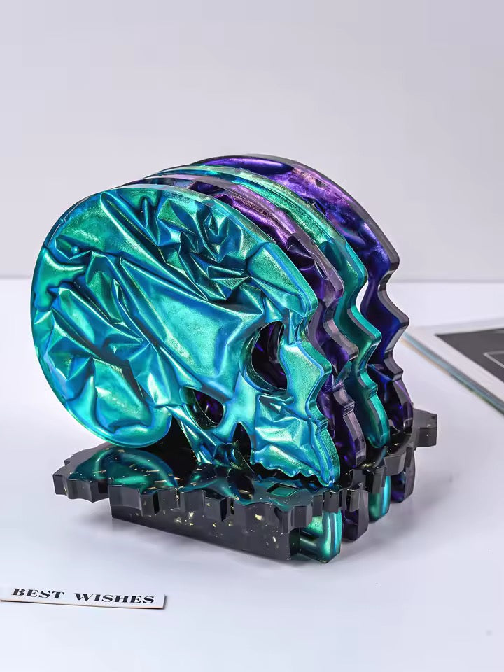 Skull Resin Coaster Mold Set with Holder