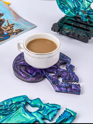 Skull Resin Coaster Mold Set with Holder