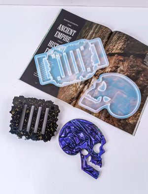 Skull Resin Coaster Mold Set with Holder