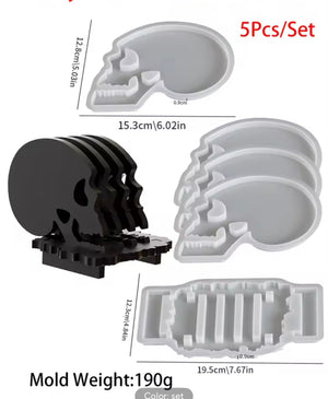 Skull Resin Coaster Mold Set with Holder