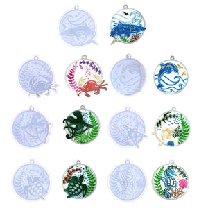 aquatic ocean theme silicone resin mold keychain ornament set