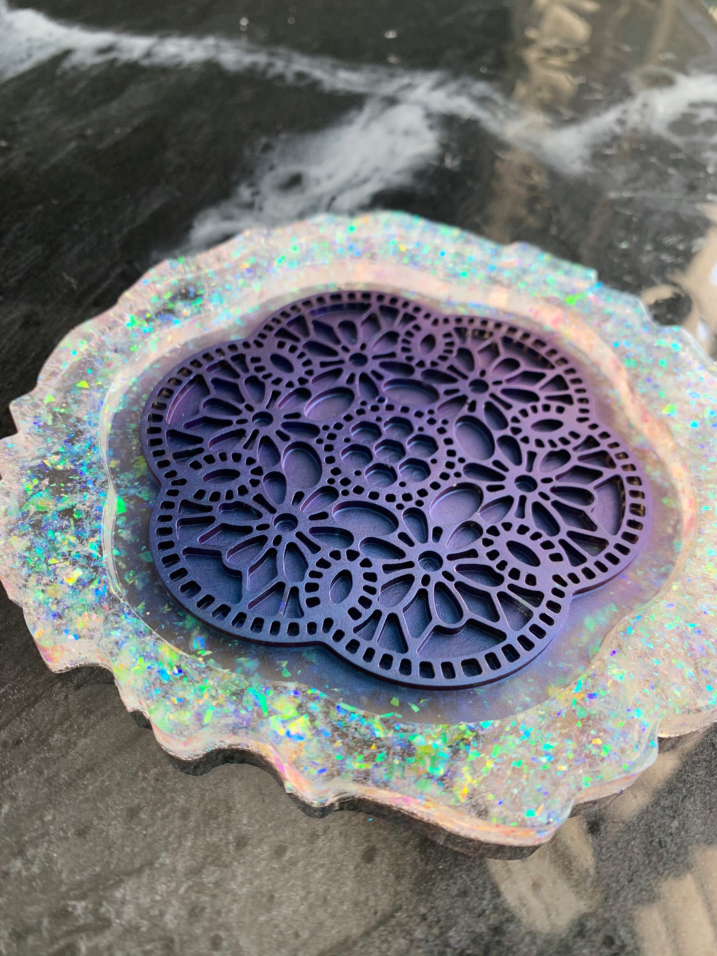 lace inlay silicone resin mold for coasters