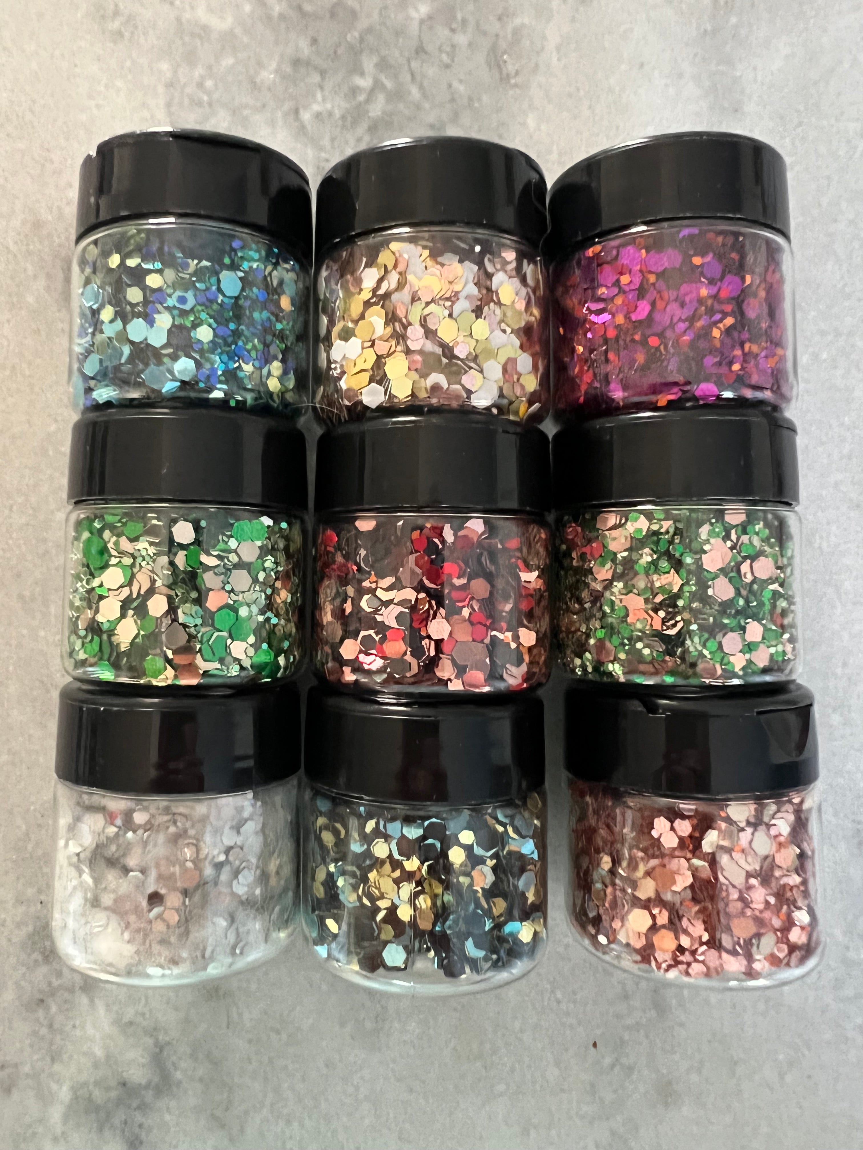 set of 9 glitter hexagon mixes