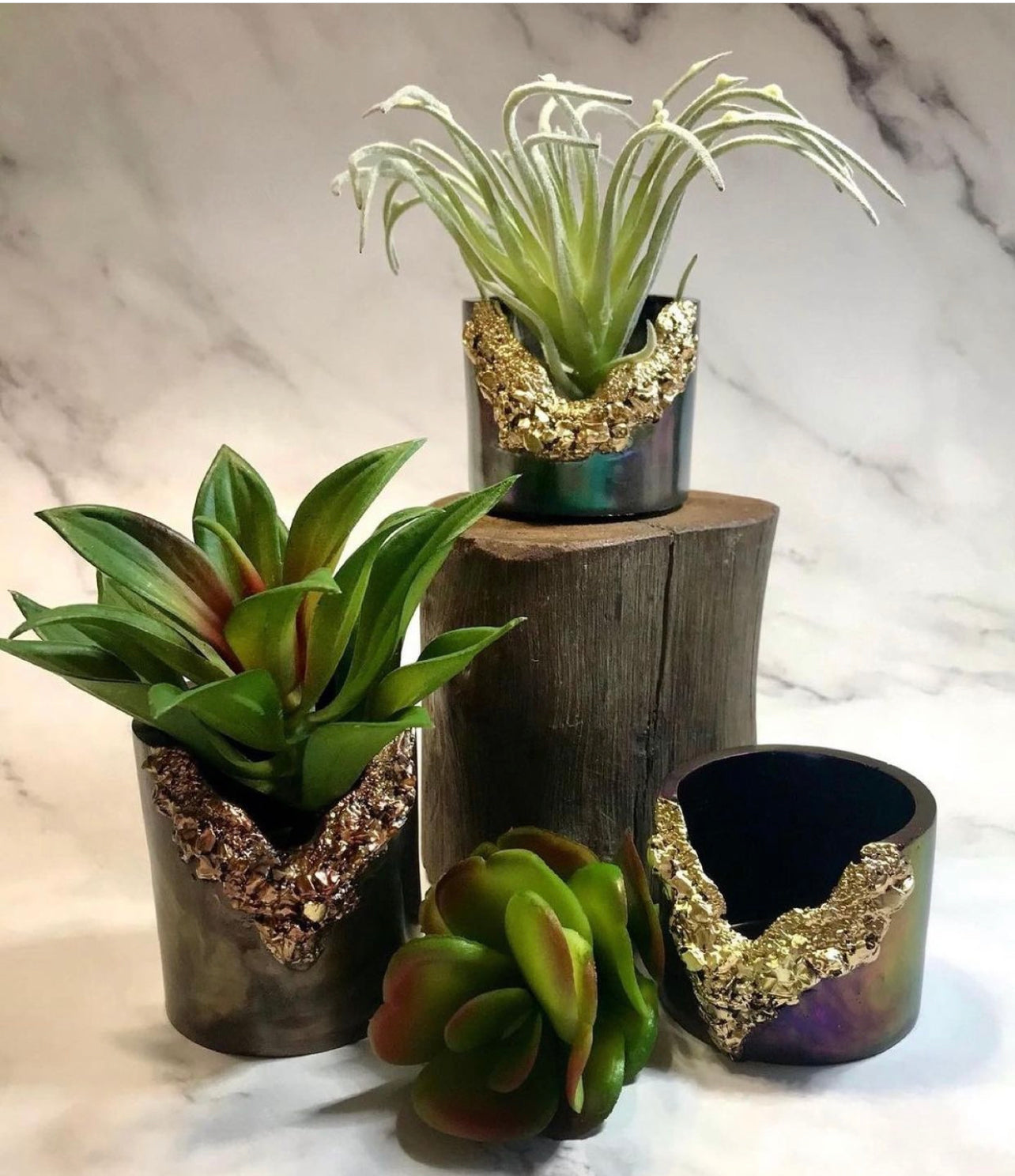 succulent resin planters made by artist @kattessignature