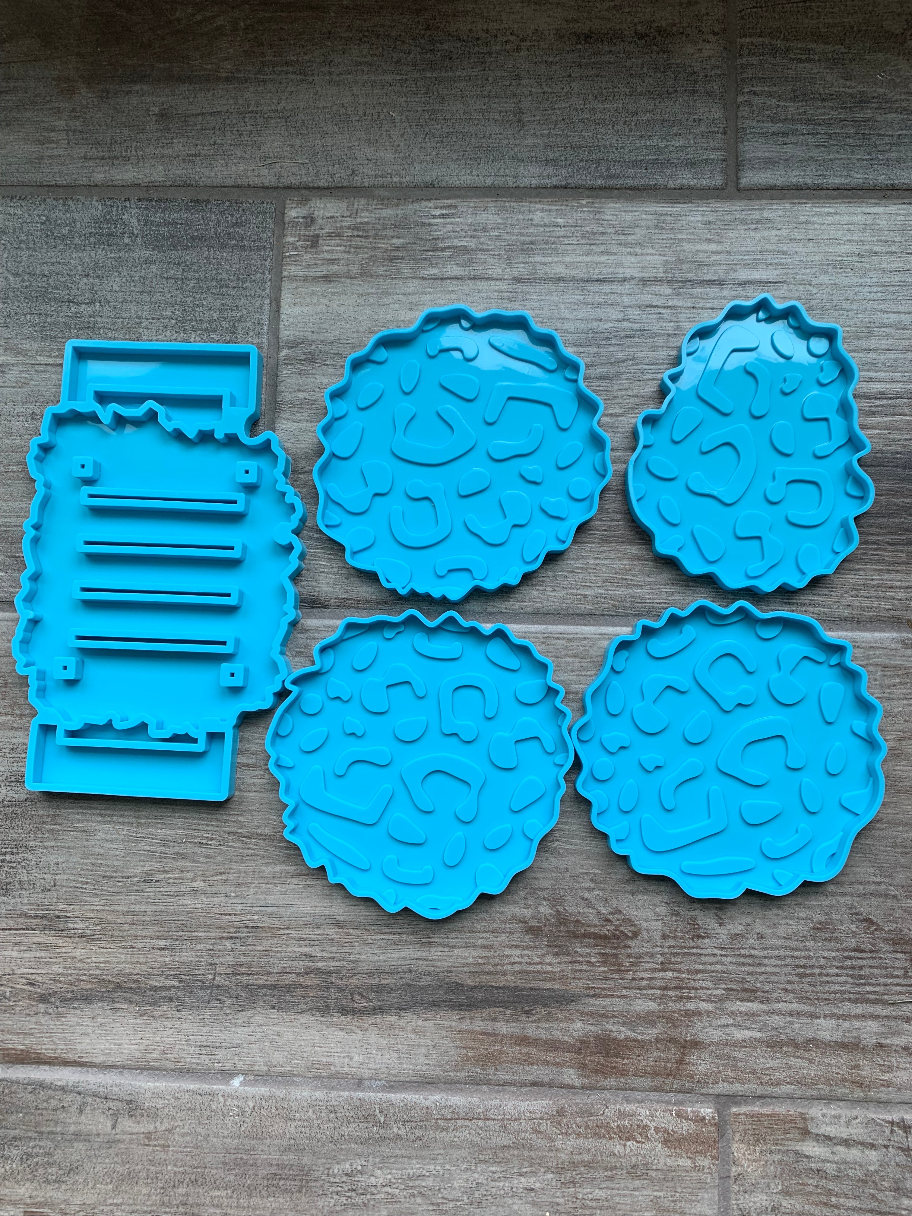 leopard print resin coaster silicone mold set with stand holder