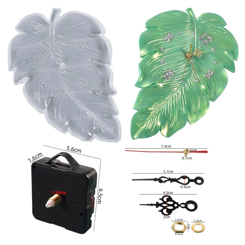 leaf silicone resin mold clock with hands