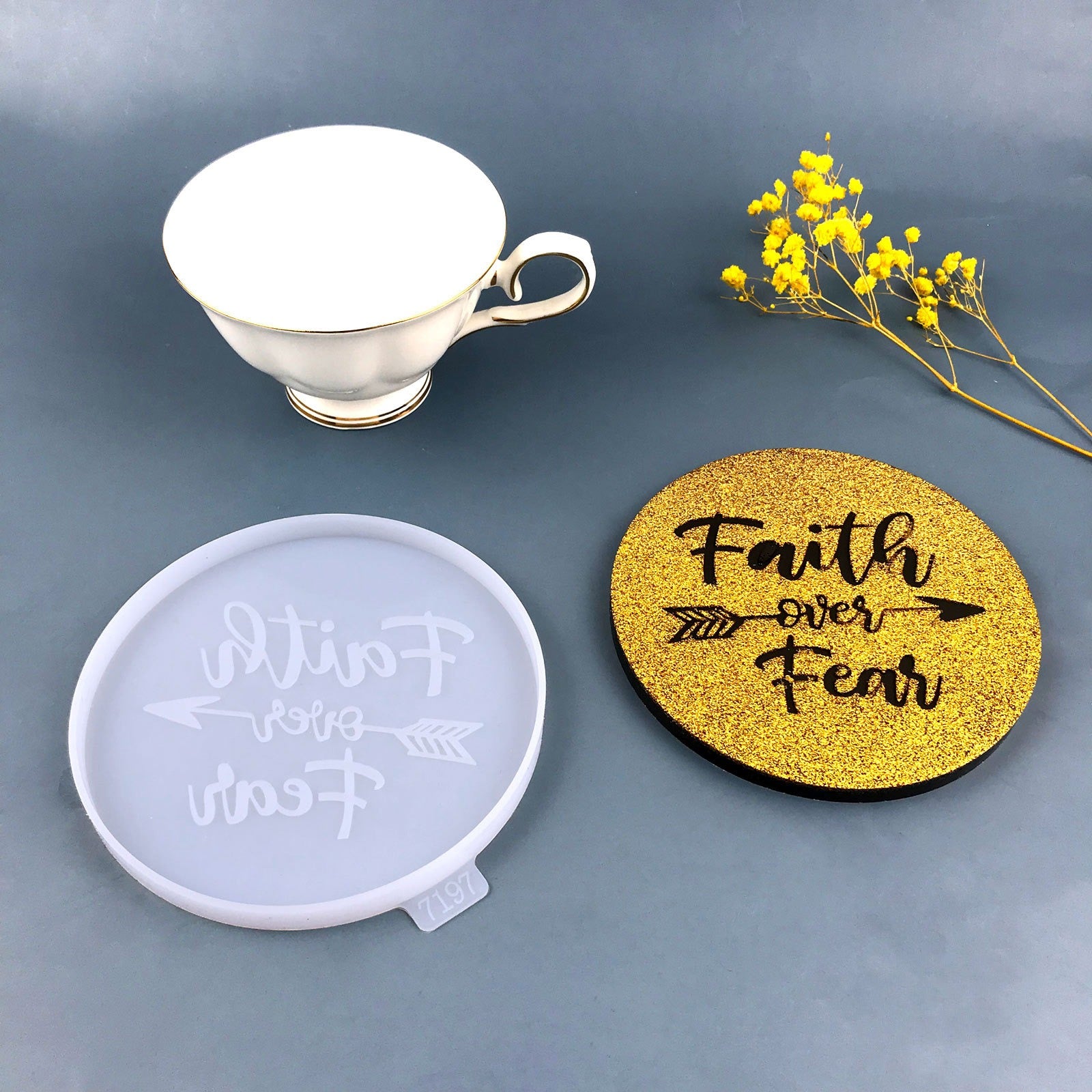faith over fear silicone coaster mold
