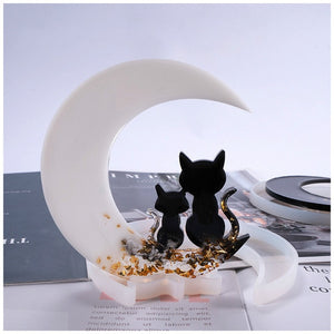 cat kitten crescent craft resin silicone mold