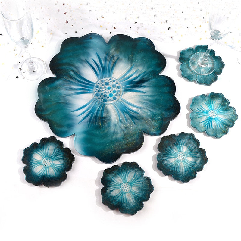 resin flower tray with coasters silicone mold craft