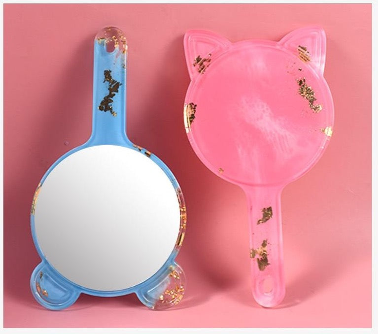 cat or panda silicone resin hand mirror mold
