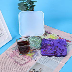 square resin geode coaster mold set 4 piece