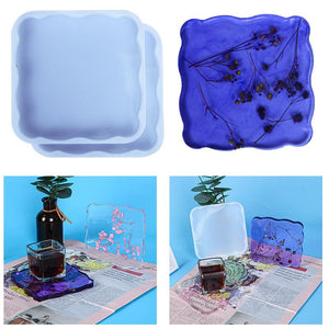 square resin geode coaster mold set 4 piece