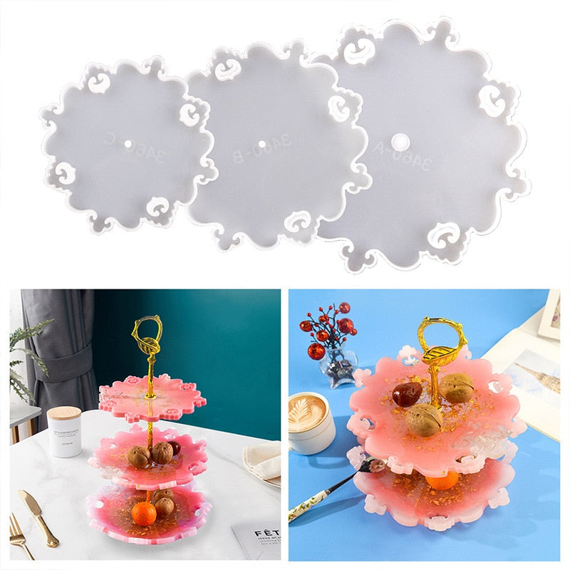 Detailed Three Tier Resin Cake Stand Tray Mold