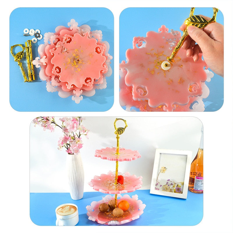 Detailed Three Tier Resin Cake Stand Tray Mold